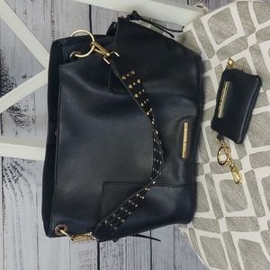 NWOT Steve Madden vegan leather black gold stud strap purse with matching wallet
